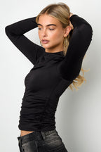 Maglia in Nylon Intrecciato Donna Manica Lunga Base Colore Puro