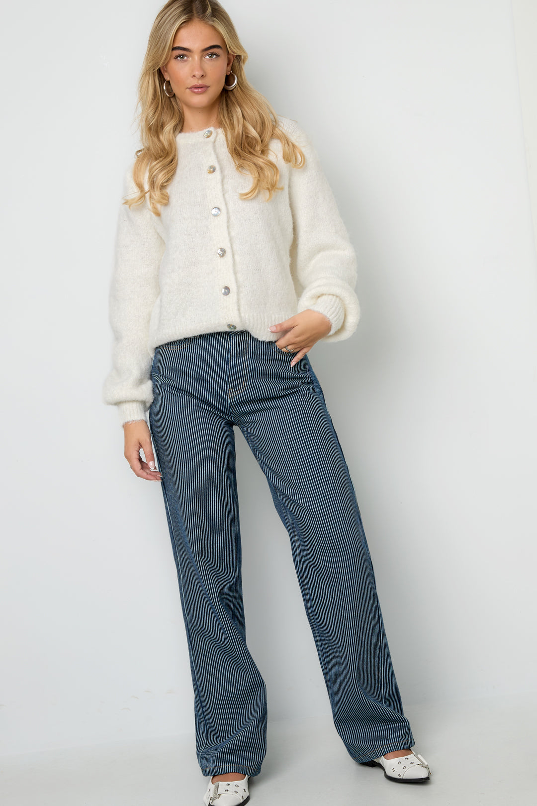Cotone Tessuto Pantaloni Dritti Donna Casual Righe