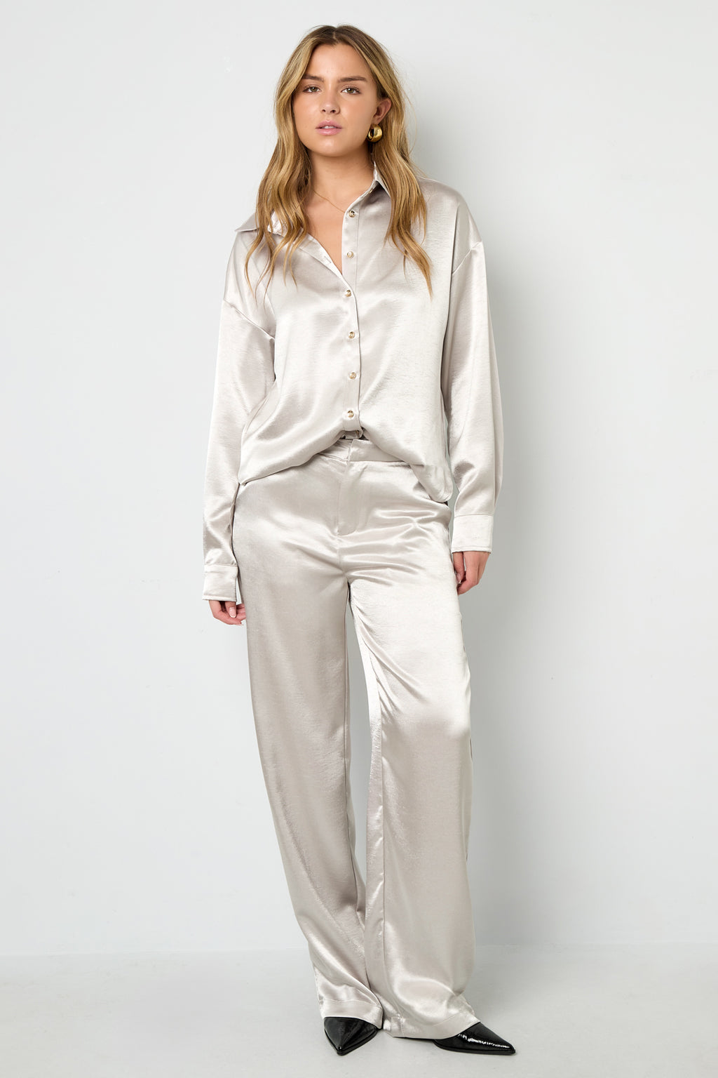 Tessuto Fibra di Poliestere Pantaloni Dritti Donna Stile Casual Colore Puro Autunno/Inverno