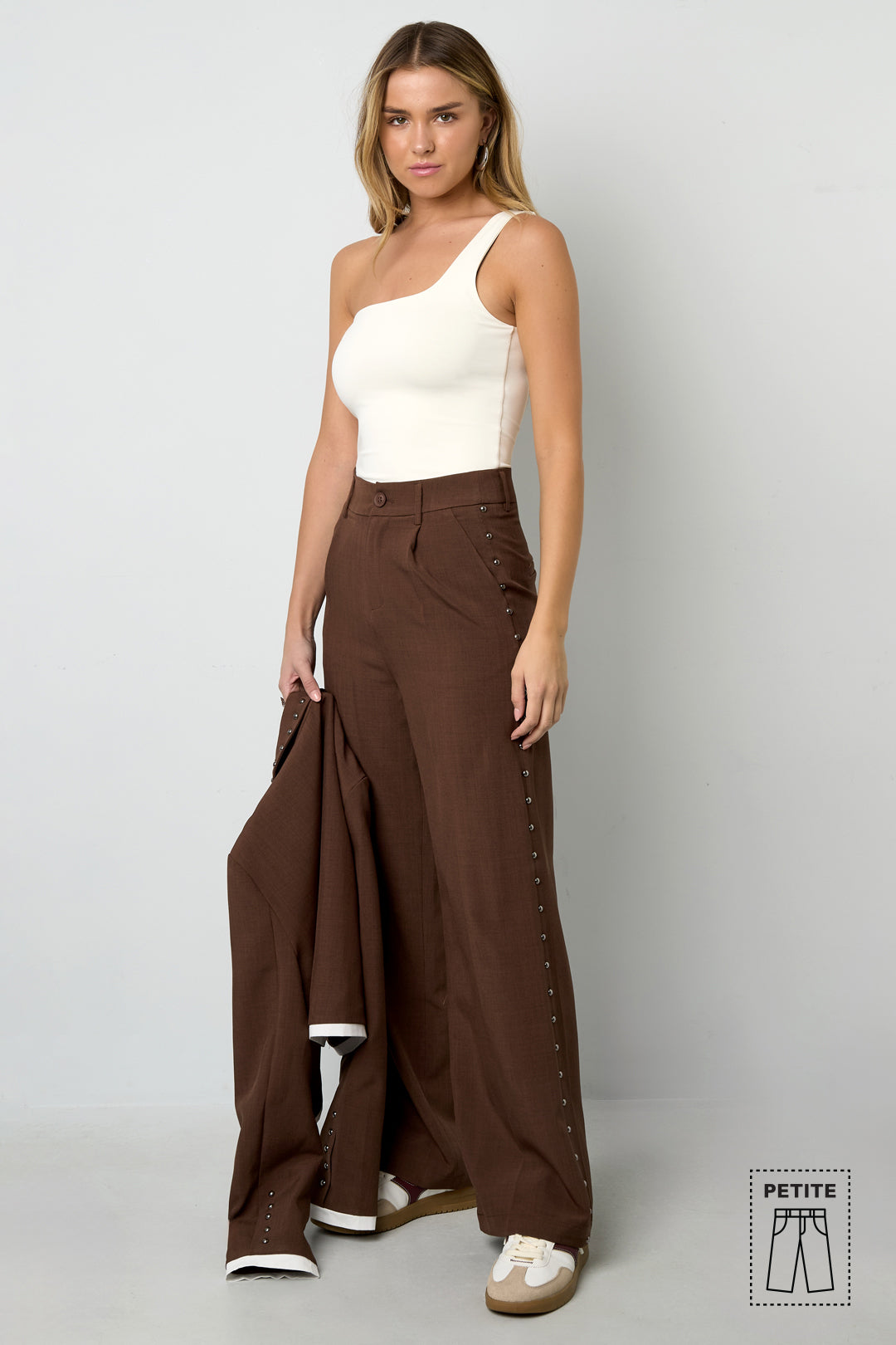 Tessuto Fibra di Poliestere Donna Pantaloni Larghi Eleganti Colore Puro Autunno/Inverno