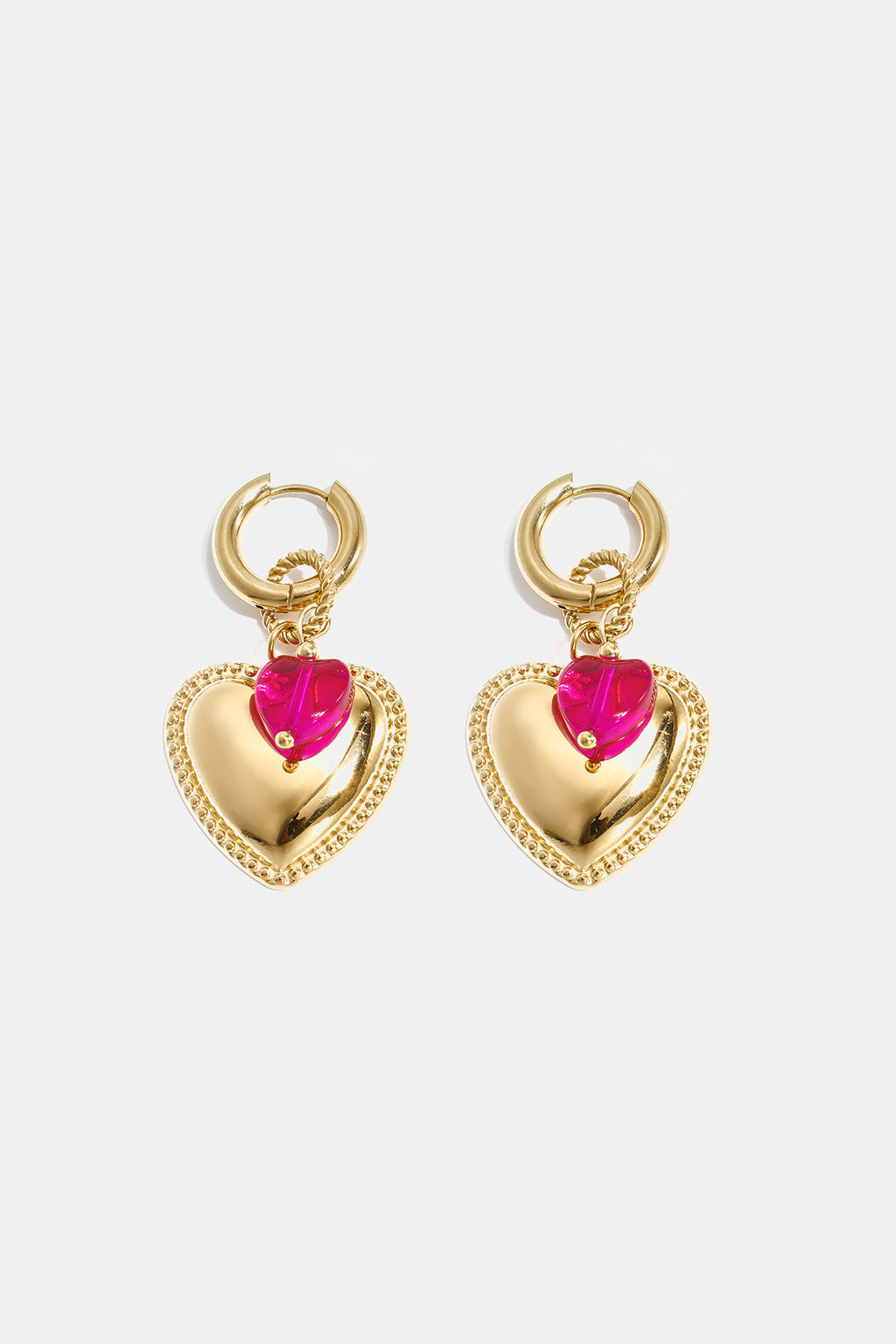 Orecchini a cerchio con ciondolo a cuore e perlina sull'anello
