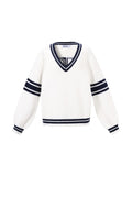 Maglione Donna Girocollo in Maglia Fibra di Poliestere Sportivo Righe Contrastanti
