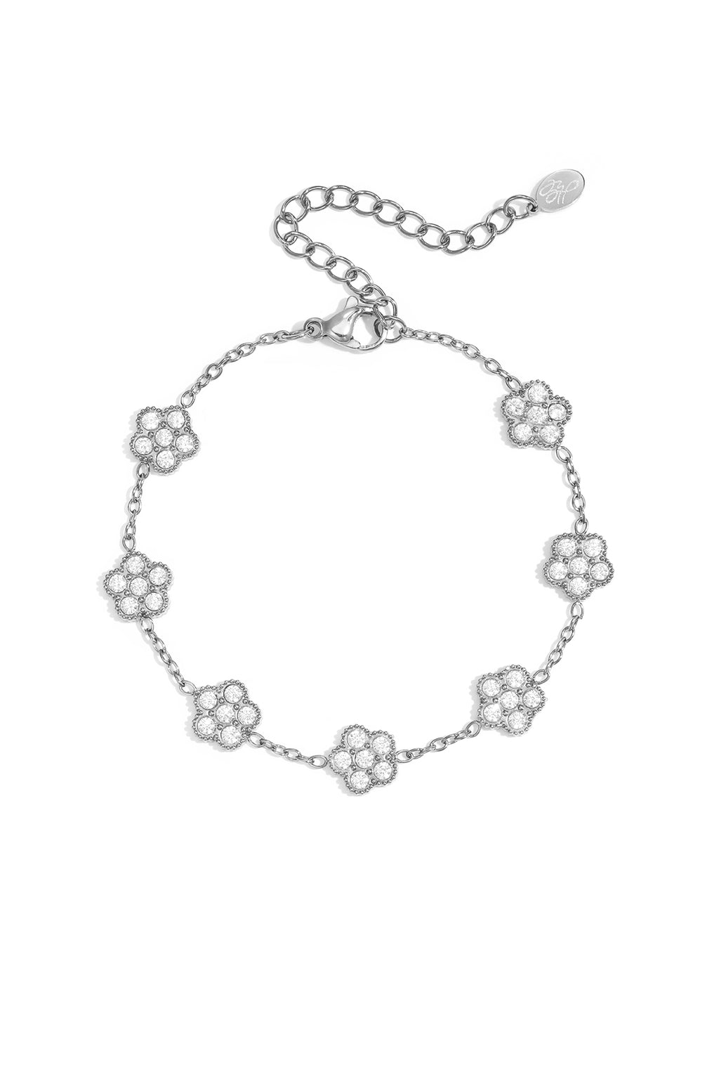 Elegante bracciale con fiori impreziositi da zirconi.