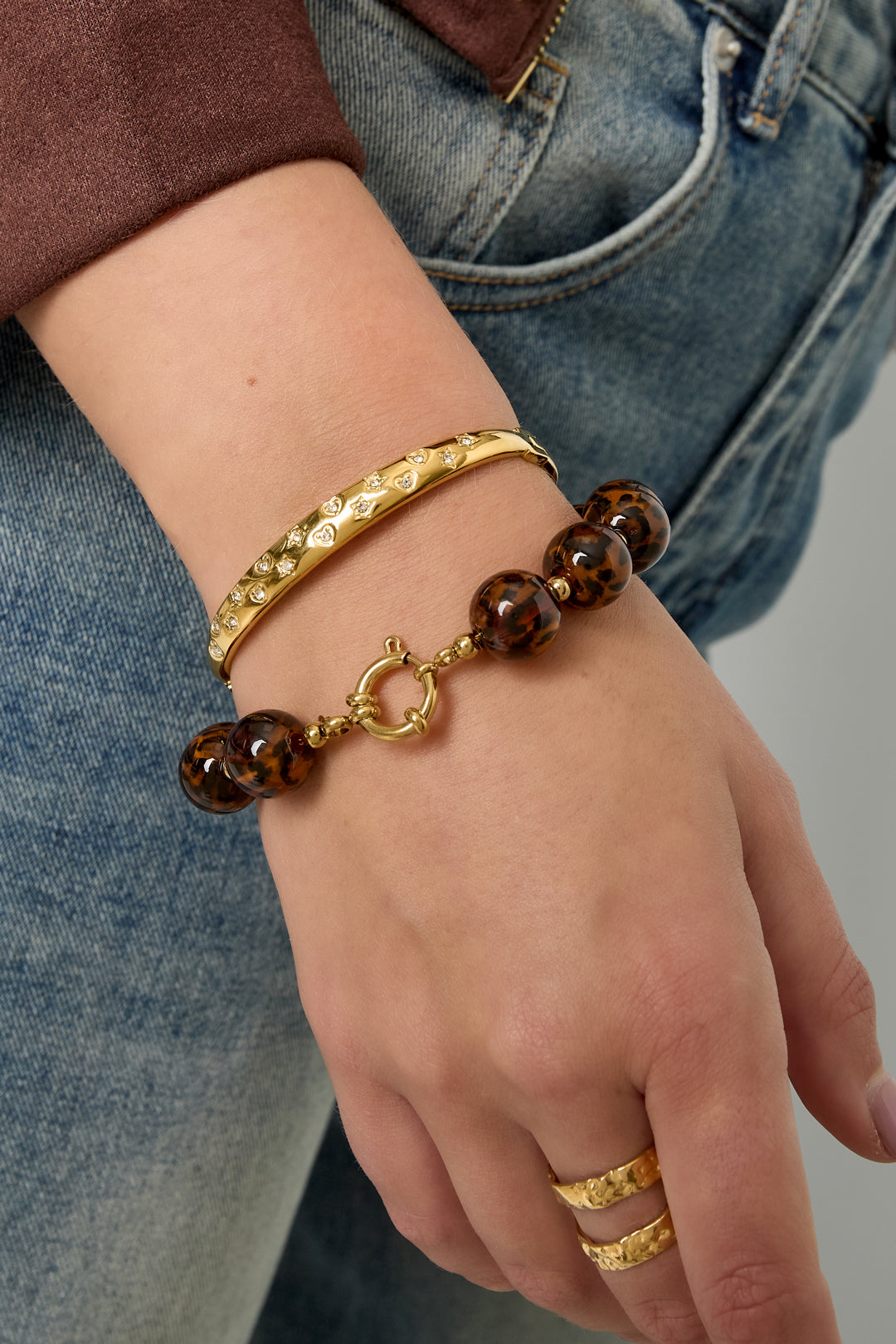Braccialetti in acciaio inossidabile a pois, casual, quotidiani, semplici, gioielli da donna