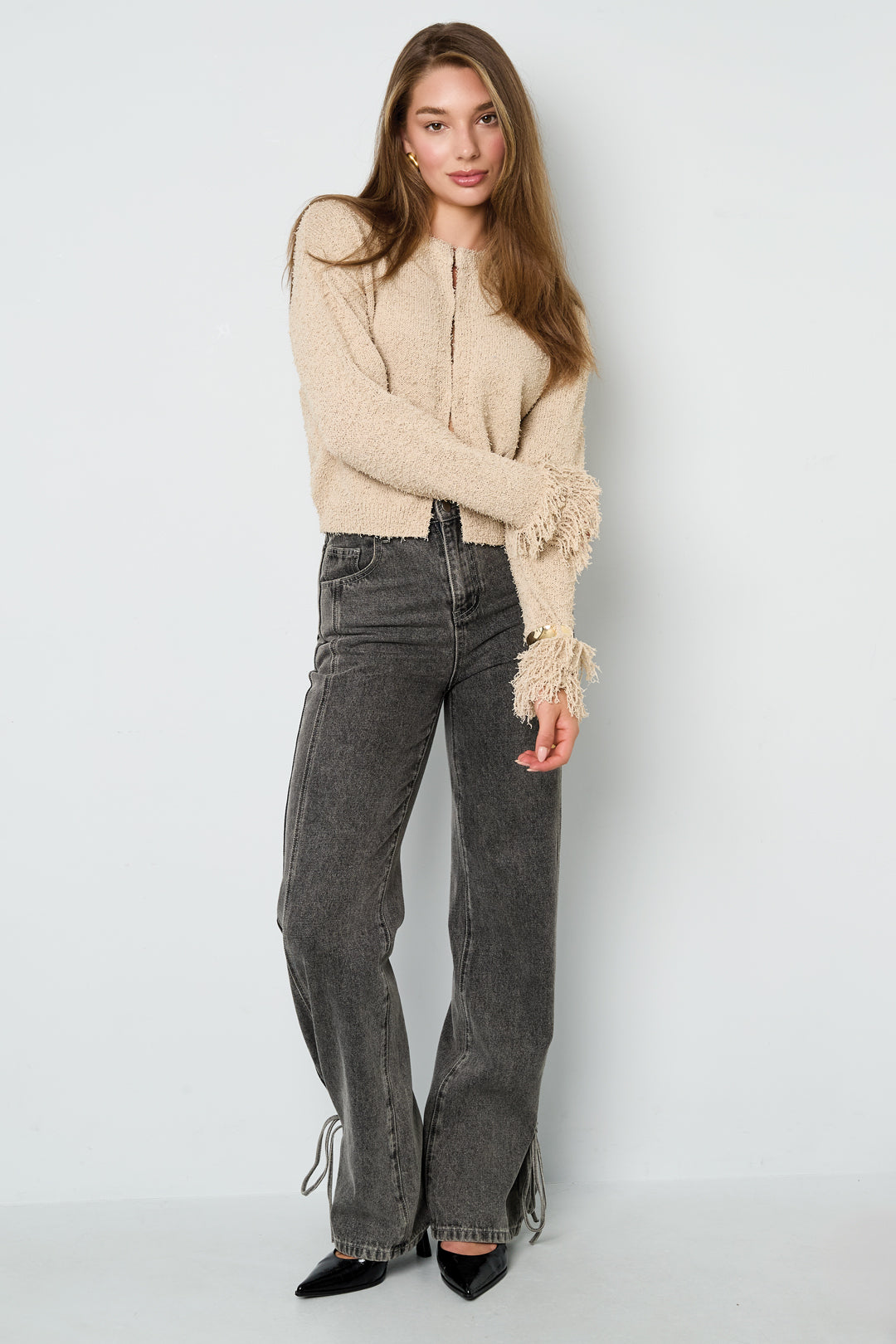 Cardigan in Maglia Fibra di Poliestere Donna Casual Colore Puro Autunno/Inverno