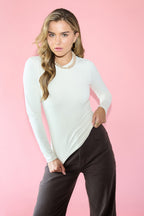 Maglia in Nylon Intrecciato Donna Maniche Lunghe Base Colore Puro