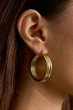 Orecchini a cerchio a coste Gold Stainless Steel