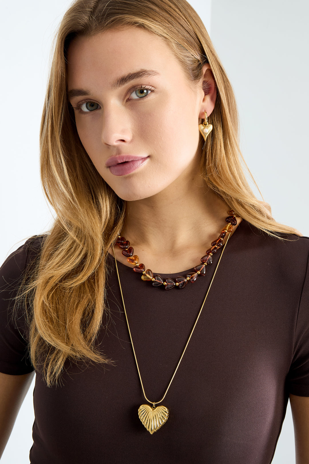 Collane lunghe in acciaio inossidabile con cuore, casual, quotidiane, semplici, gioielli da donna