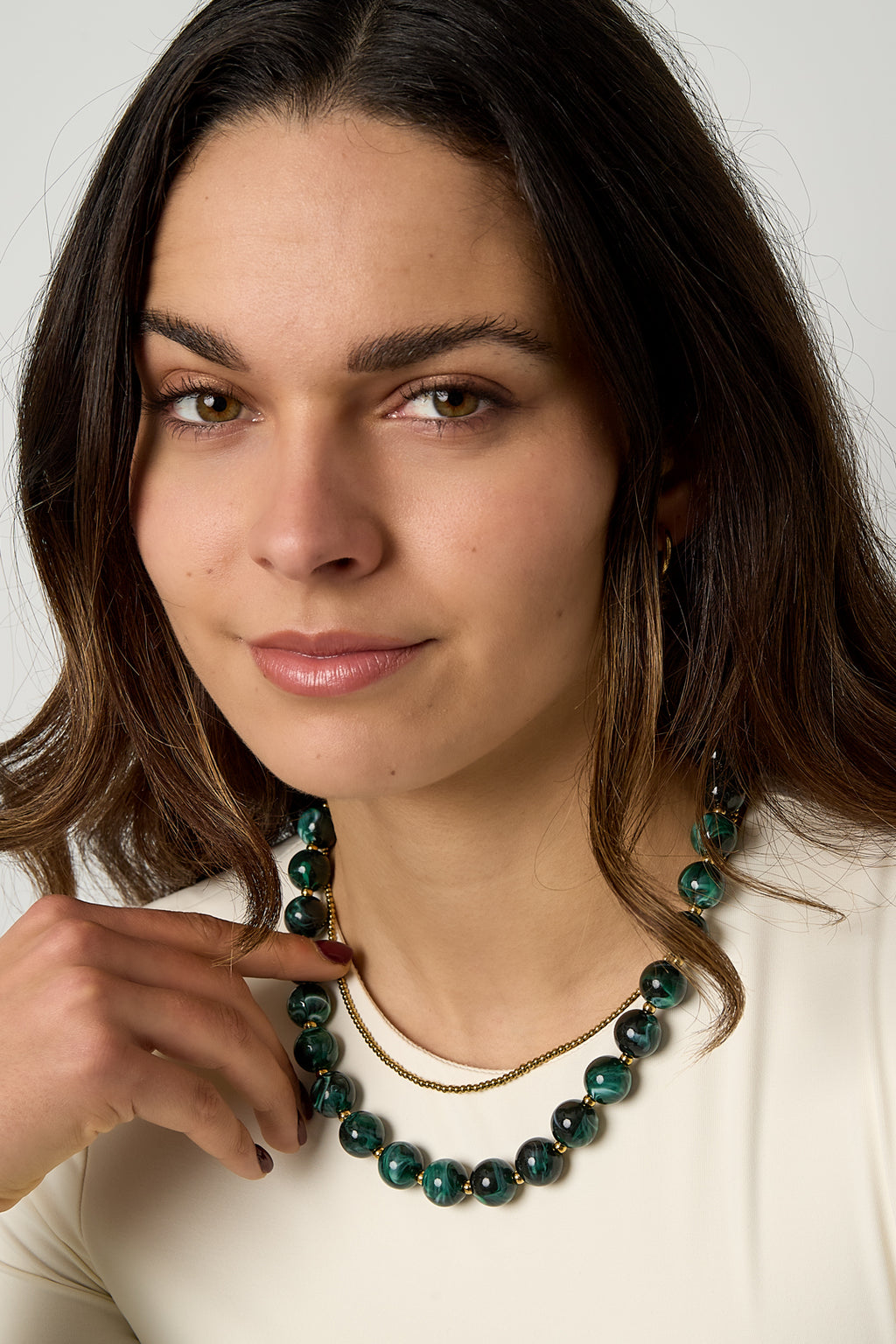 Collana di perline con perle dorate da 135 mm