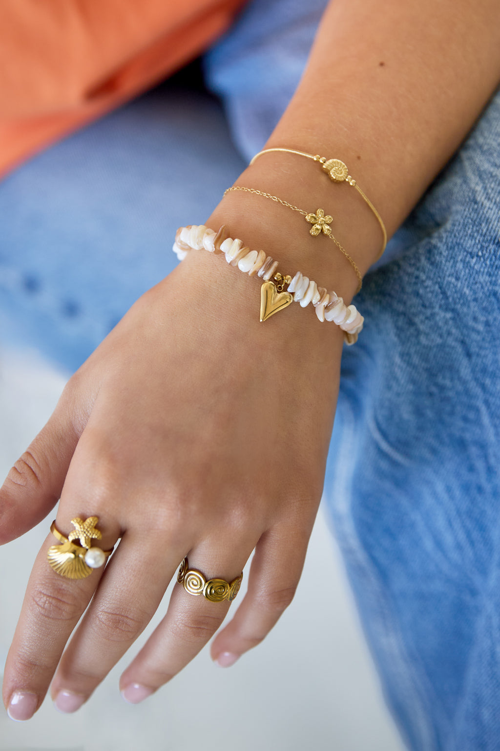 Braccialetti con perline di pietra, serie "Vacanze quotidiane romantiche", gioielli da donna.