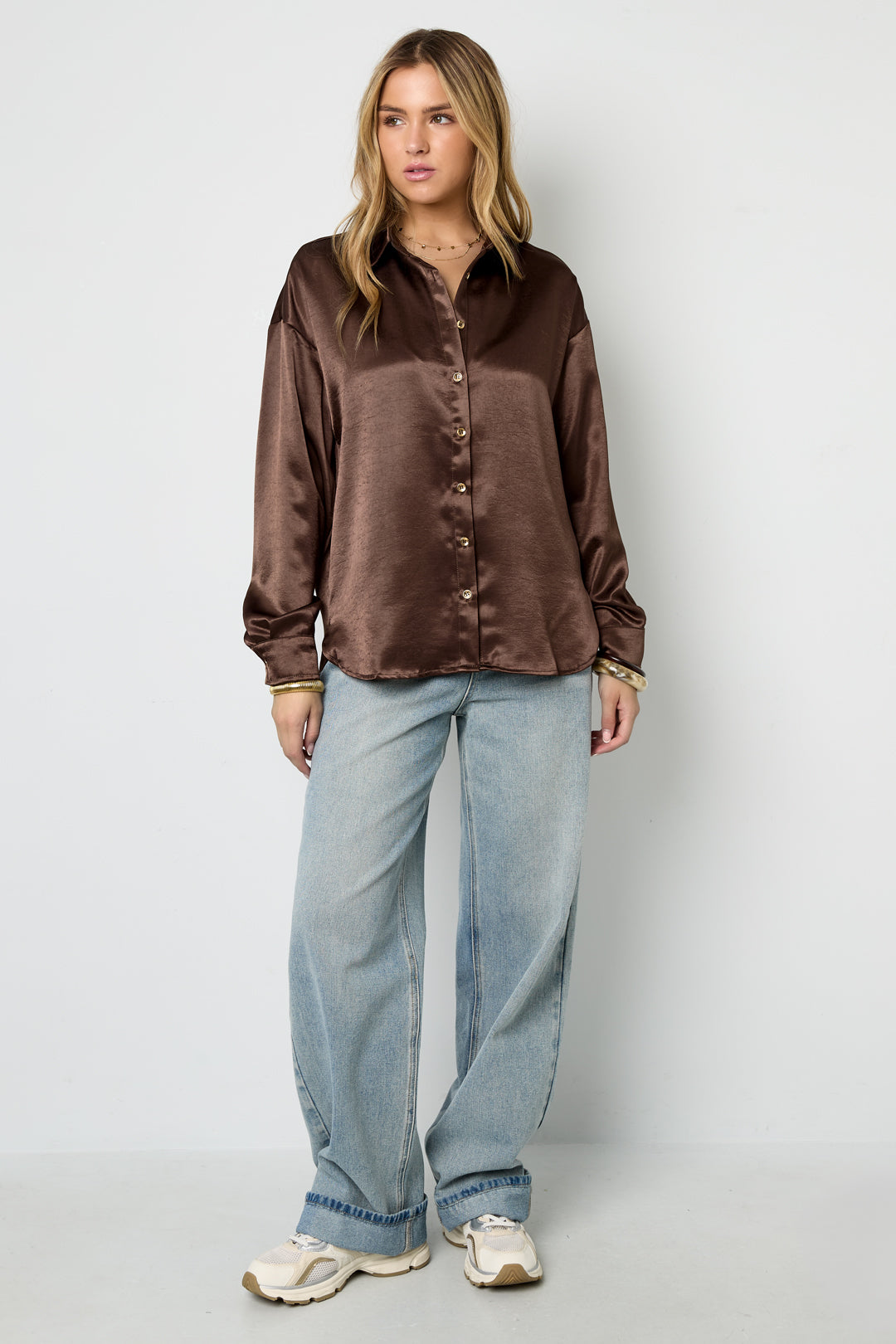 Tessuto Fibra di Poliestere Camicia Donna Casual Colore Puro Base