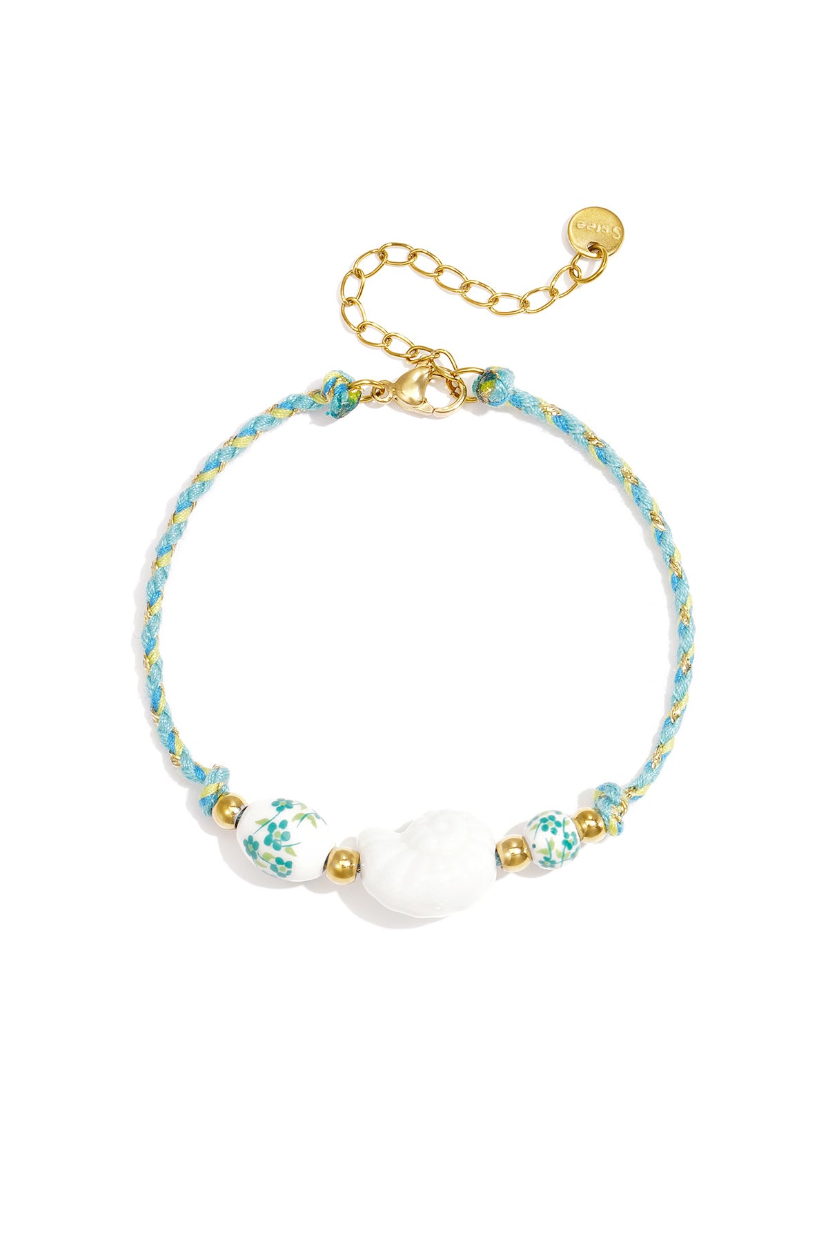 Bracciale a corda con perline a forma di conchiglia e di fiori