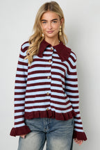 Cardigan Donna in Fibra di Poliestere Maglia Stile Casual a Righe