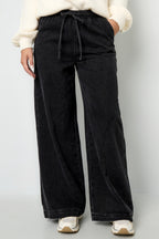 Cotone Tessuto Pantaloni Larghi Donna Stile Sportivo Colore Puro