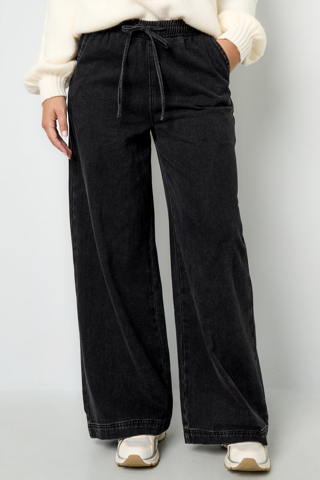 Cotone Tessuto Pantaloni Larghi Donna Stile Sportivo Colore Puro