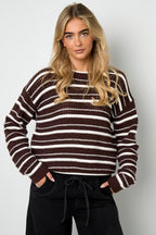 Maglioni in Fibra di Poliestere Intrecciata Donna Casual Righe