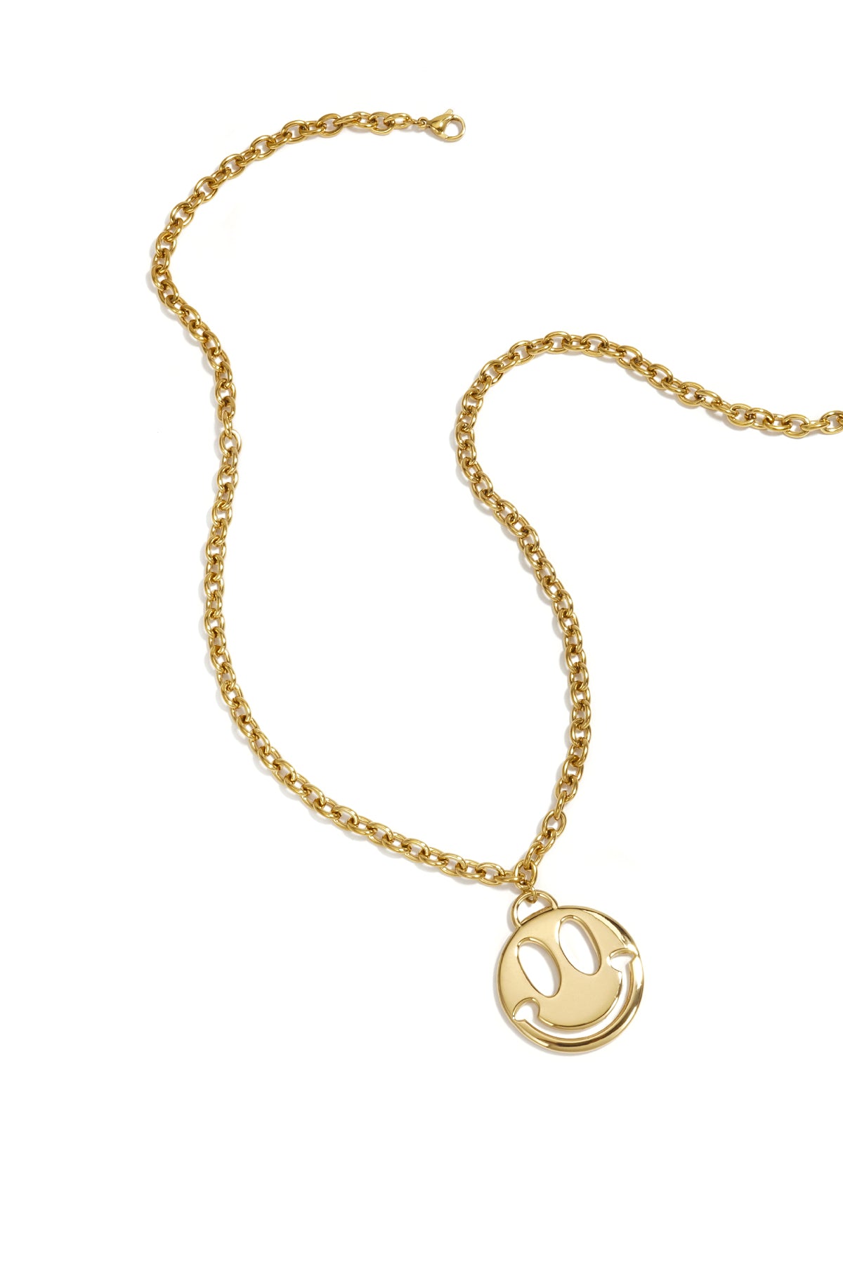 Collane con pendente in acciaio inossidabile placcato oro 14 carati con faccina sorridente, serie Simple Daily Simple, gioielli da donna
