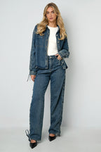 Cotone Tessuto Giacca Di Jeans Donna Casual Con Lacci