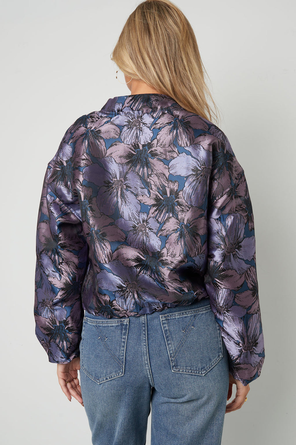 Tessuto Fibra di Poliestere Giacca Bomber Donna Casual Stampa Fiorita