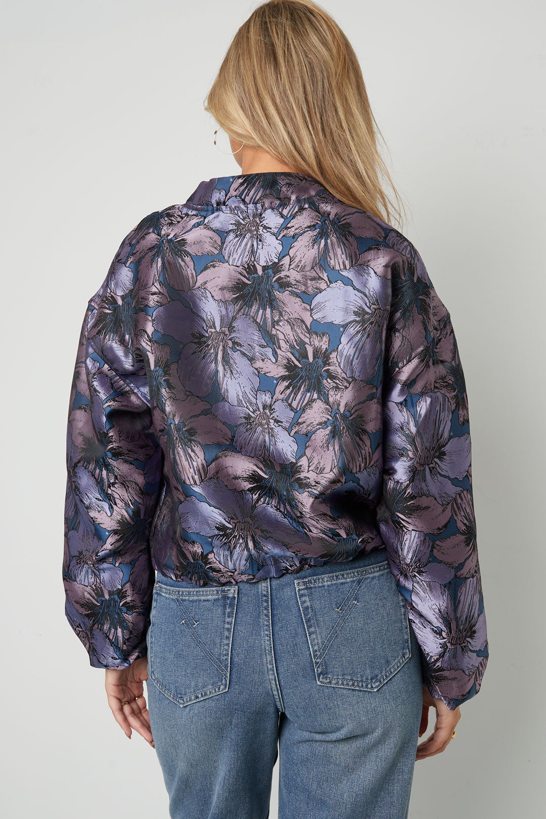 Tessuto Fibra di Poliestere Giacca Bomber Donna Casual Stampa Fiorita