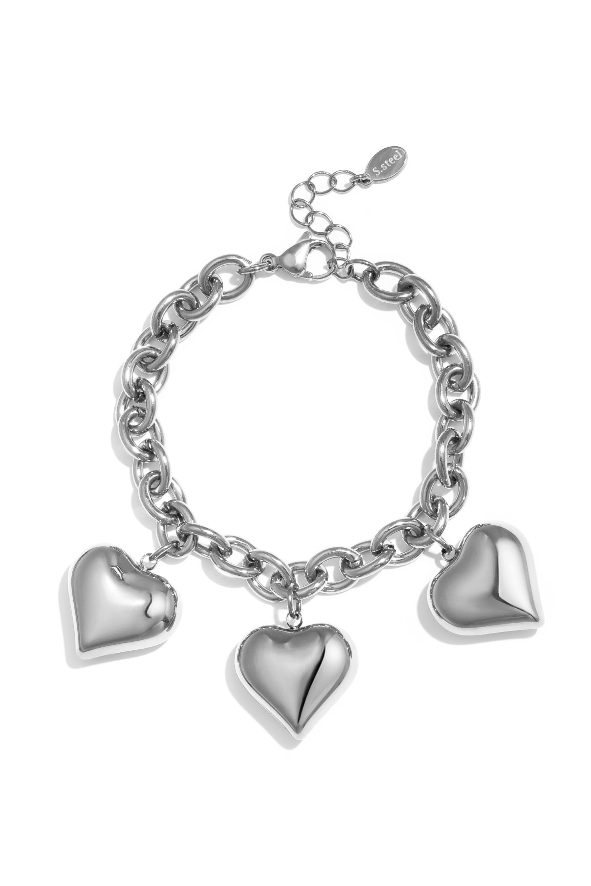 Bracciale a maglie grosse con grandi cuori