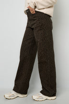 Cotone Tessuto Pantaloni Dritti Donna Stampa Leopardo Autunno/Inverno