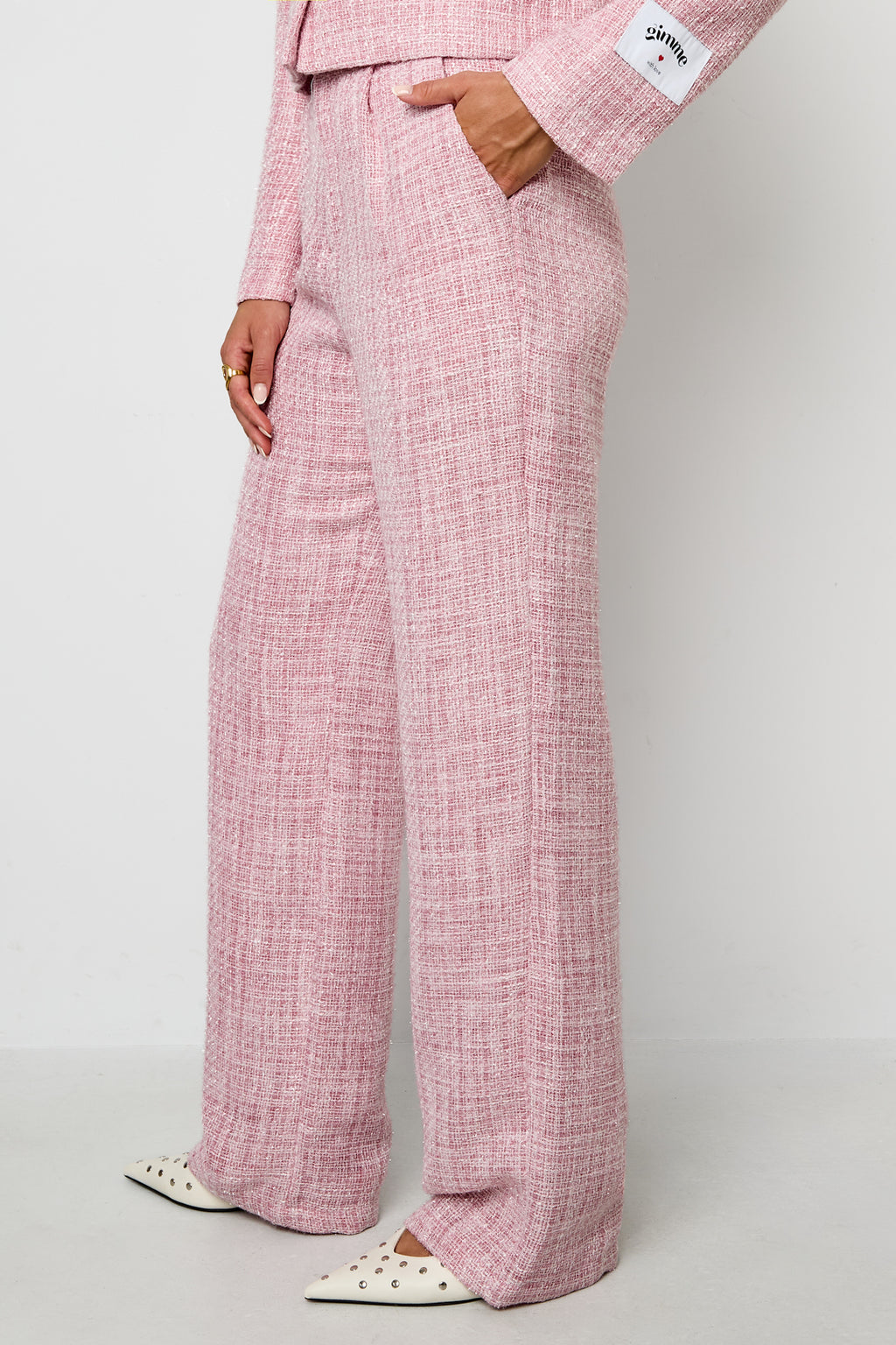 Tessuto Fibra di Poliestere Pantaloni Dritti Donna Eleganti a quadri Autunno/Inverno