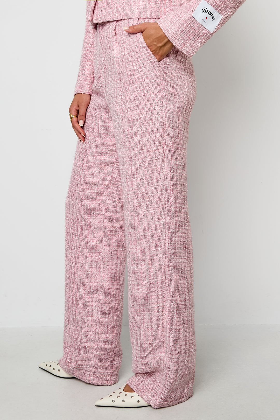 Tessuto Fibra di Poliestere Pantaloni Dritti Donna Eleganti a quadri Autunno/Inverno