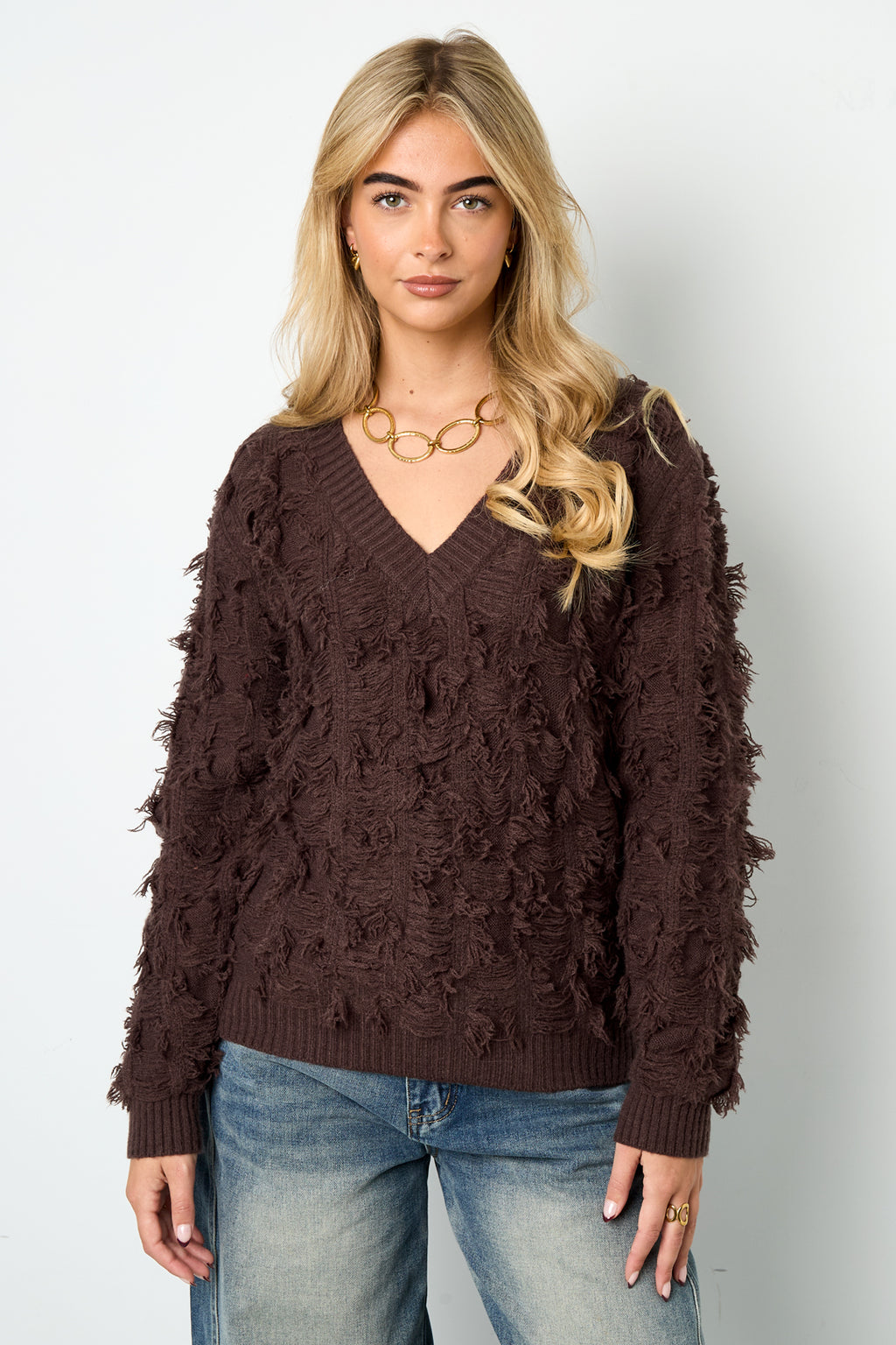 Maglione a V con frange