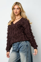 Maglione a V con frange