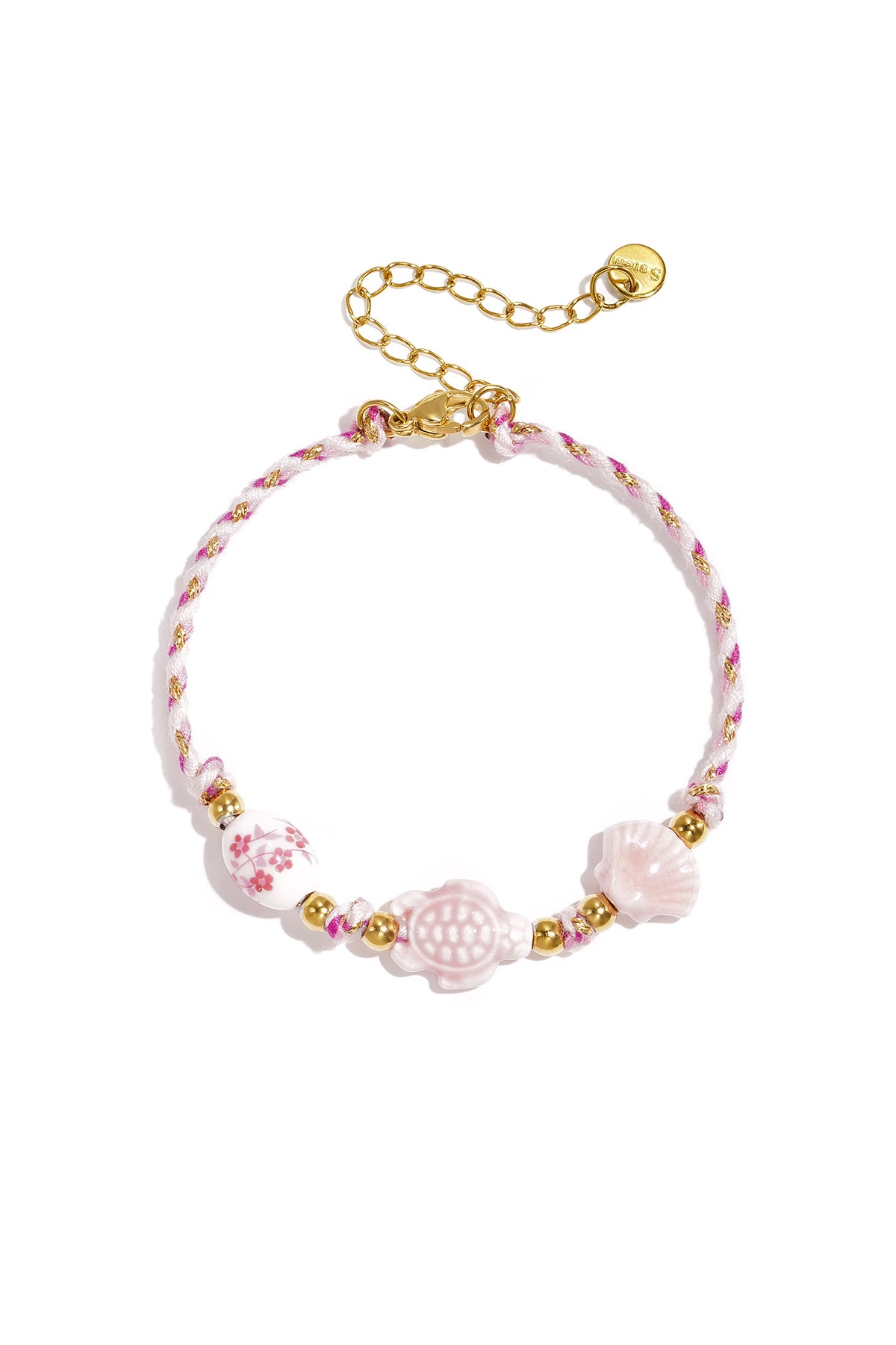 Bracciale con perline a forma di tartaruga e conchiglia e motivo a corda