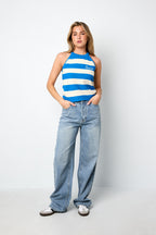 Gilet in maglia di cotone umano a righe, casual, primavera/estate, nessuno, abbigliamento