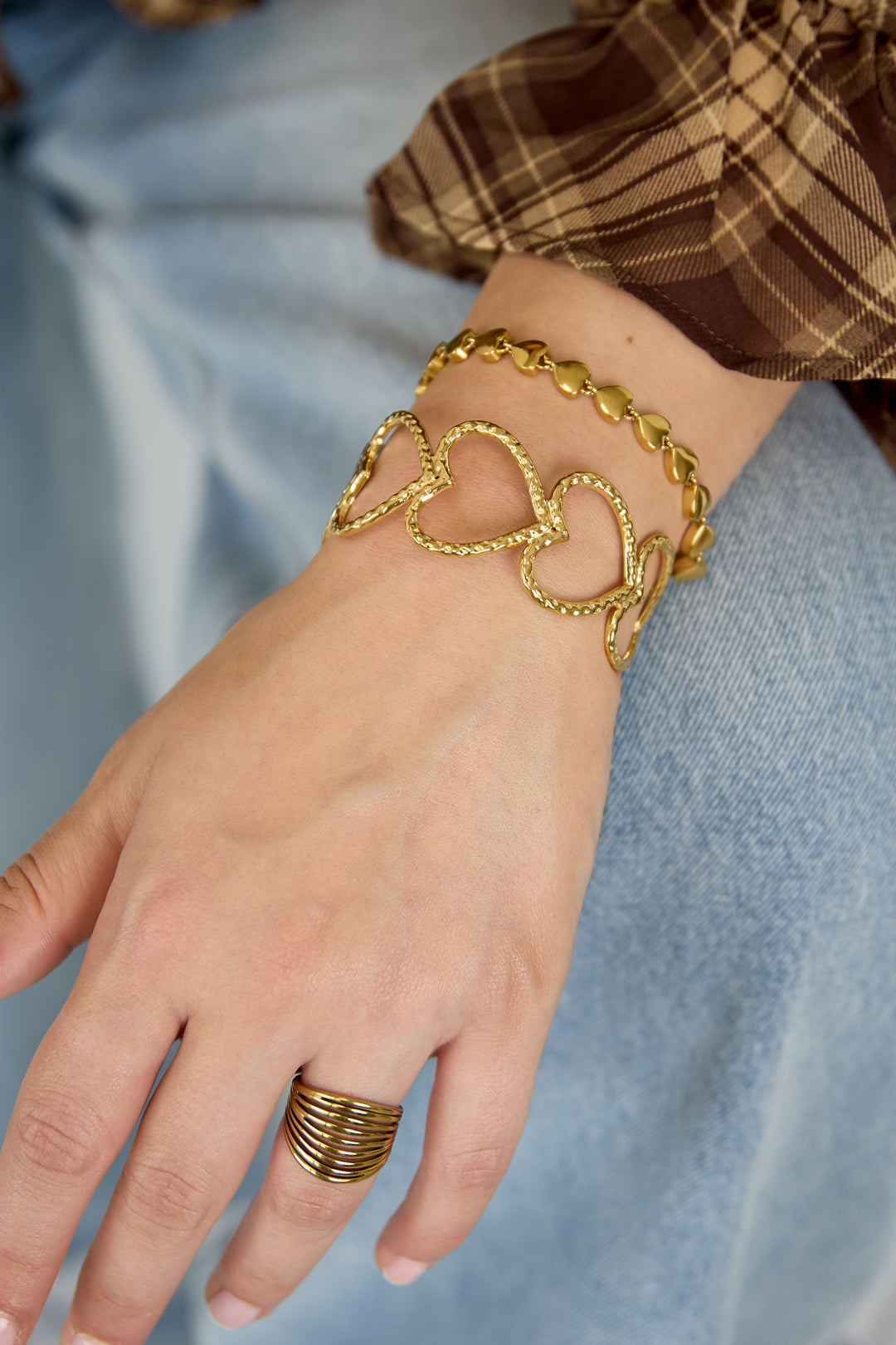 Bracciale rigido in acciaio inossidabile con cuore, stile casual e semplice, per tutti i giorni, gioielli da donna
