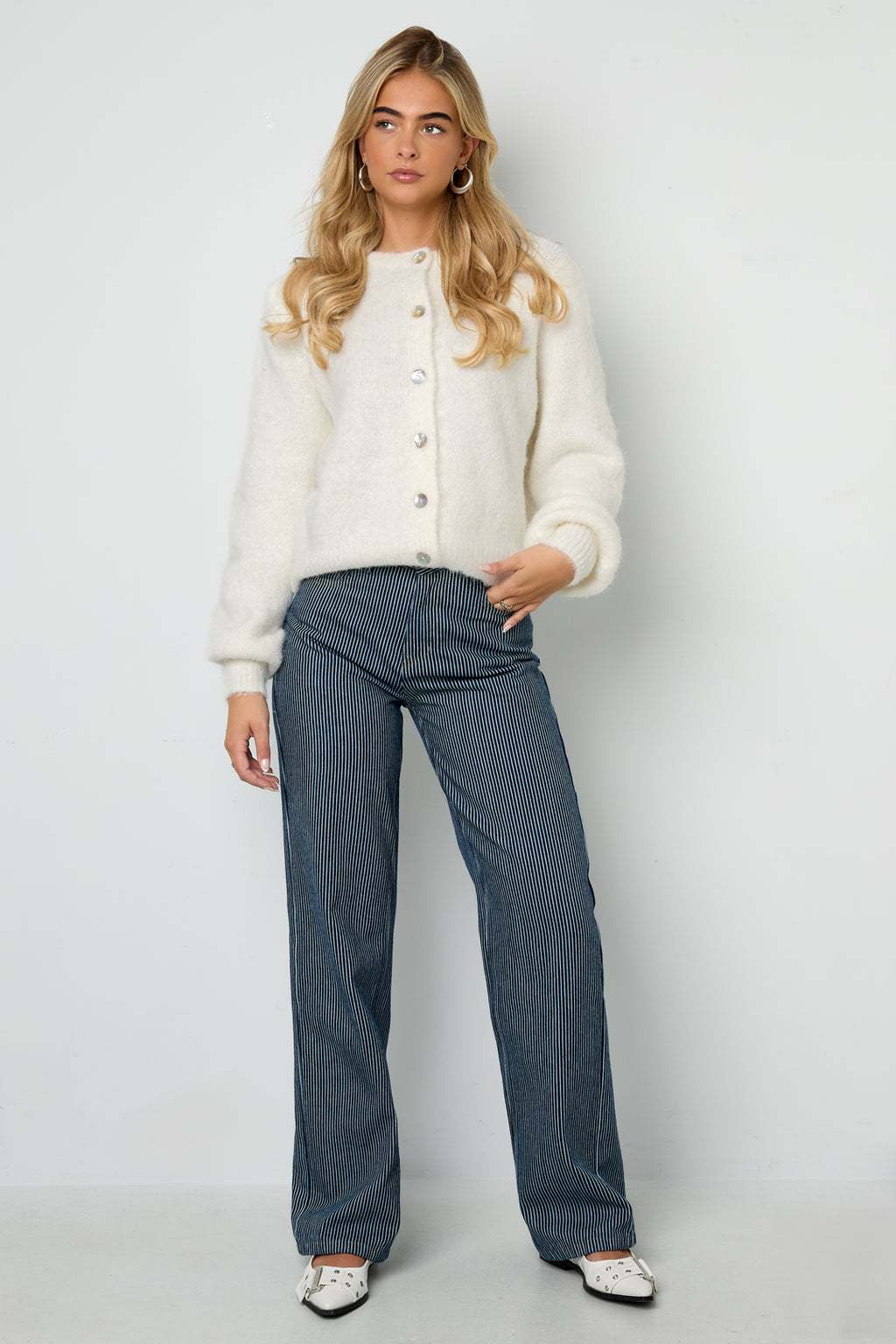 Cotone Tessuto Pantaloni Dritti Donna Casual Righe