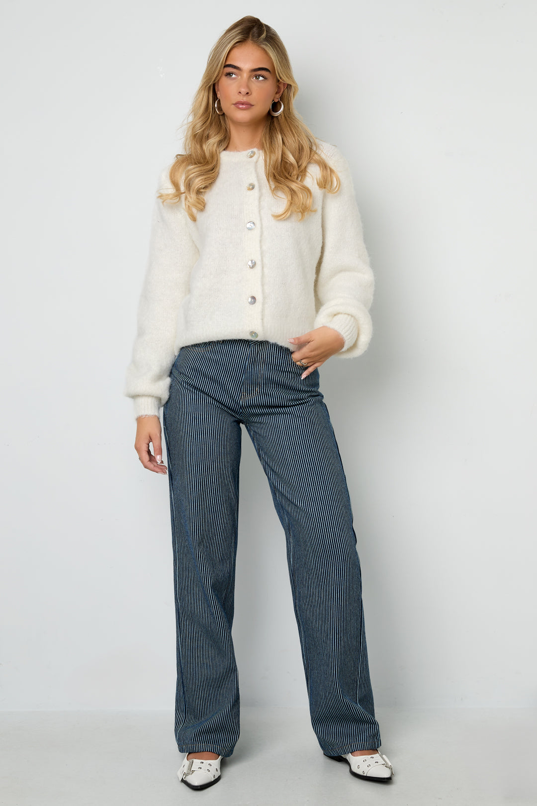Cotone Tessuto Pantaloni Dritti Donna Casual Righe