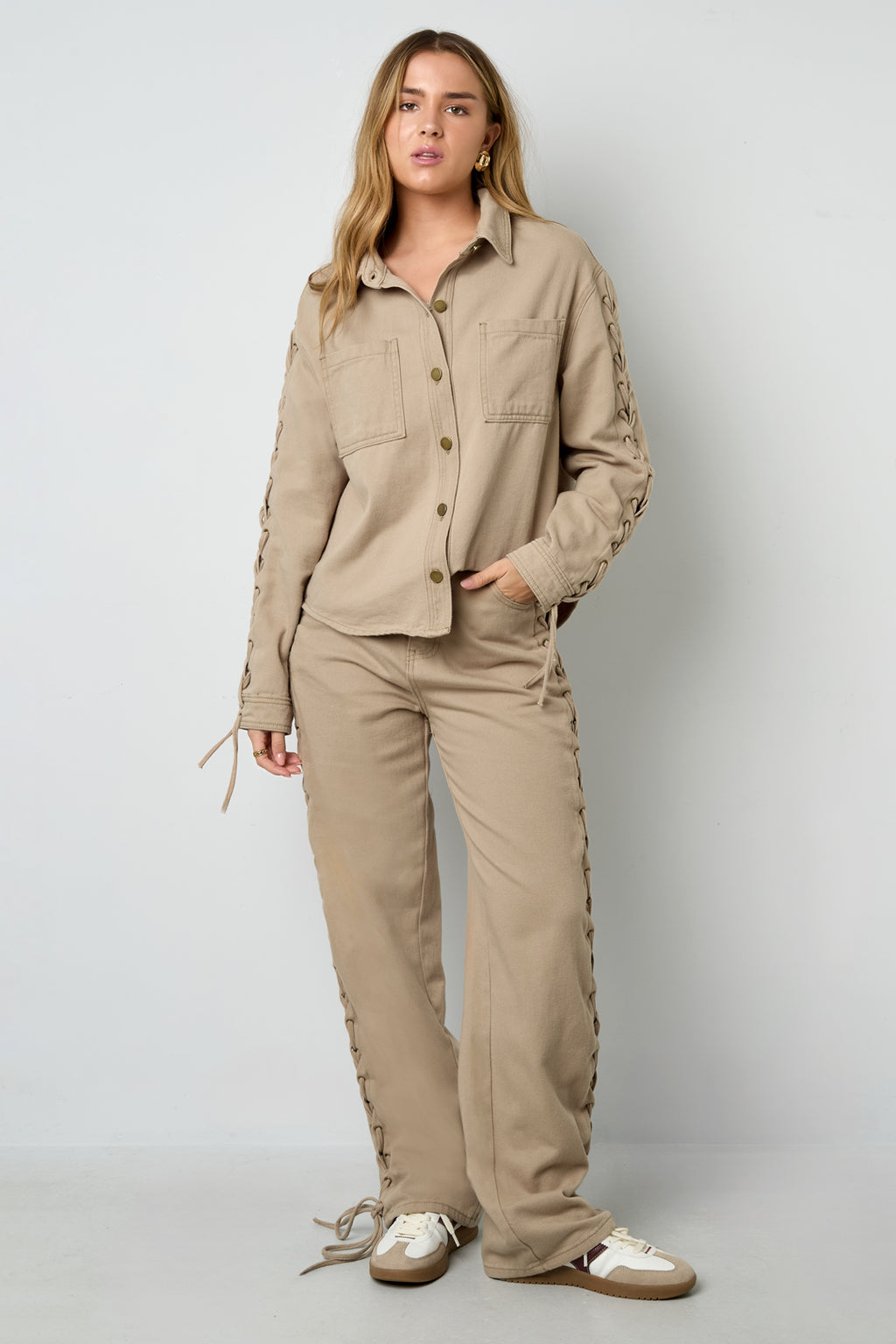 Cotone Tessuto Giacca Di Jeans Donna Casual Con Lacci