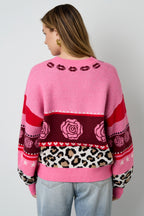 Cardigan Donna in Fibra di Poliestere lavorata a maglia Stile Casual con Stampa Floreale