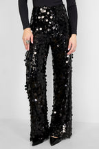 Tessuto Fibra di Poliestere Donna Pantalone Dritto Paillettes Elegante