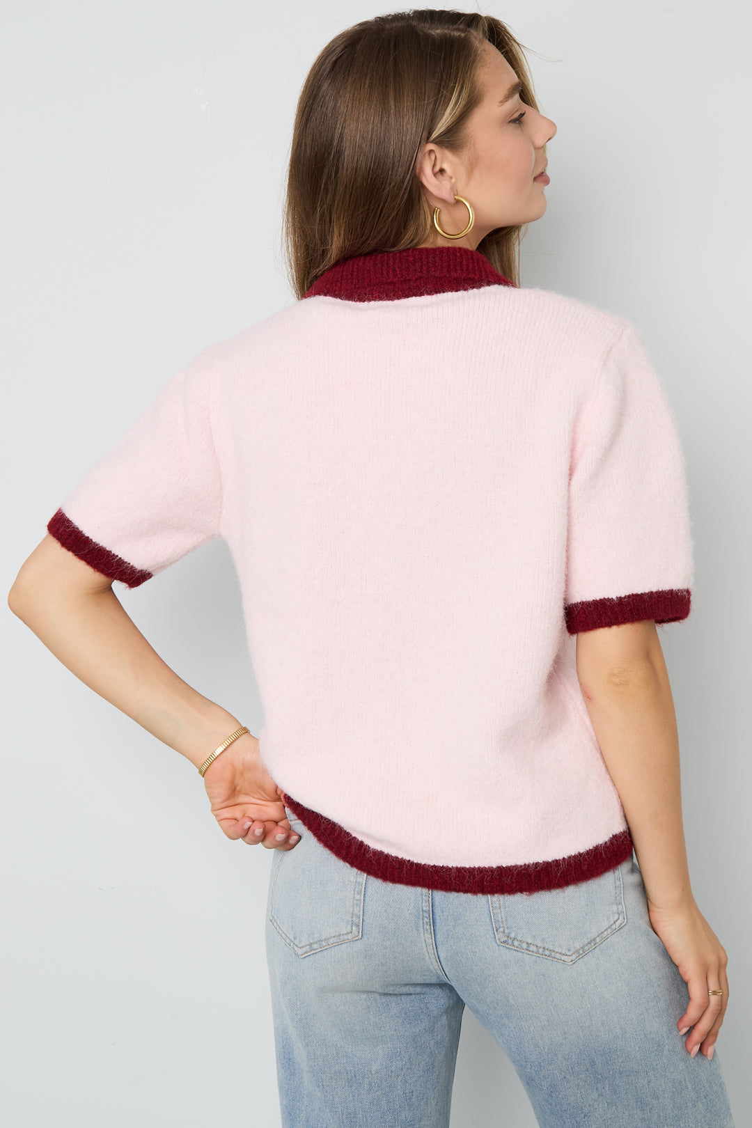 Cardigan in Fibra di Poliestere Intrecciata Donna Stile Casual Contrasto di Colori