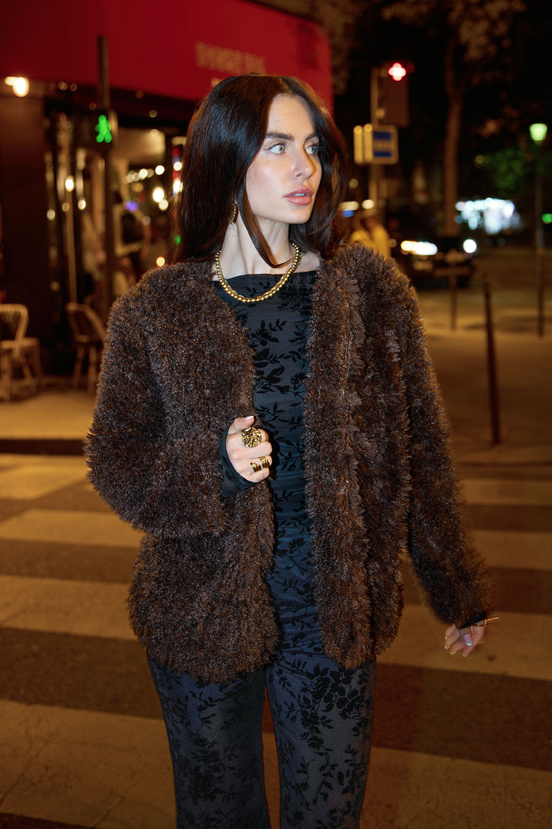 Tessuto Fibra di Poliestere Giacca Donna Elegante Colore Puro Autunno/Inverno