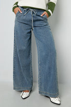 Cotone Tessuto Pantaloni Larghi Donna Stile Sportivo Colore Puro