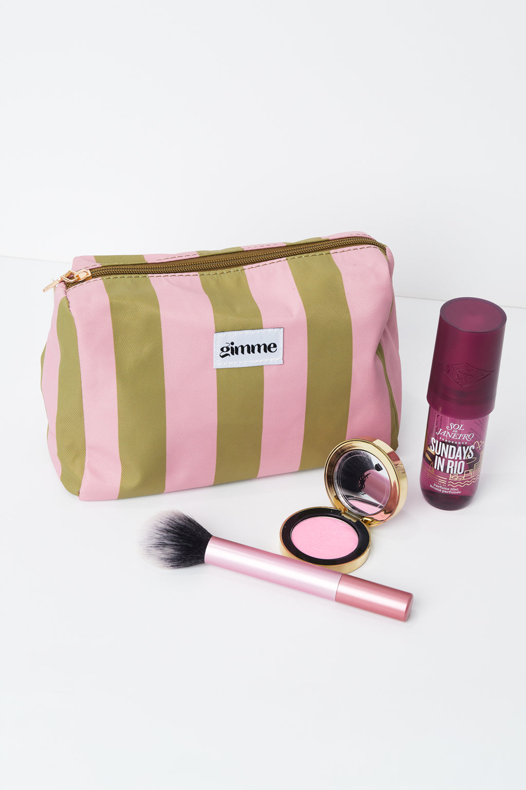 Borsa per il trucco a righe grandi - Rosa verde