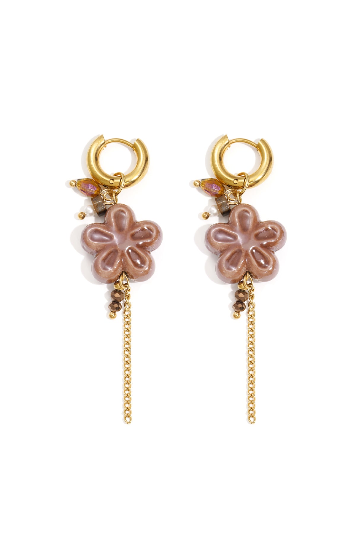 Orecchini pendenti in acciaio inossidabile, stile casual, semplici, da donna, serie "Fiore"