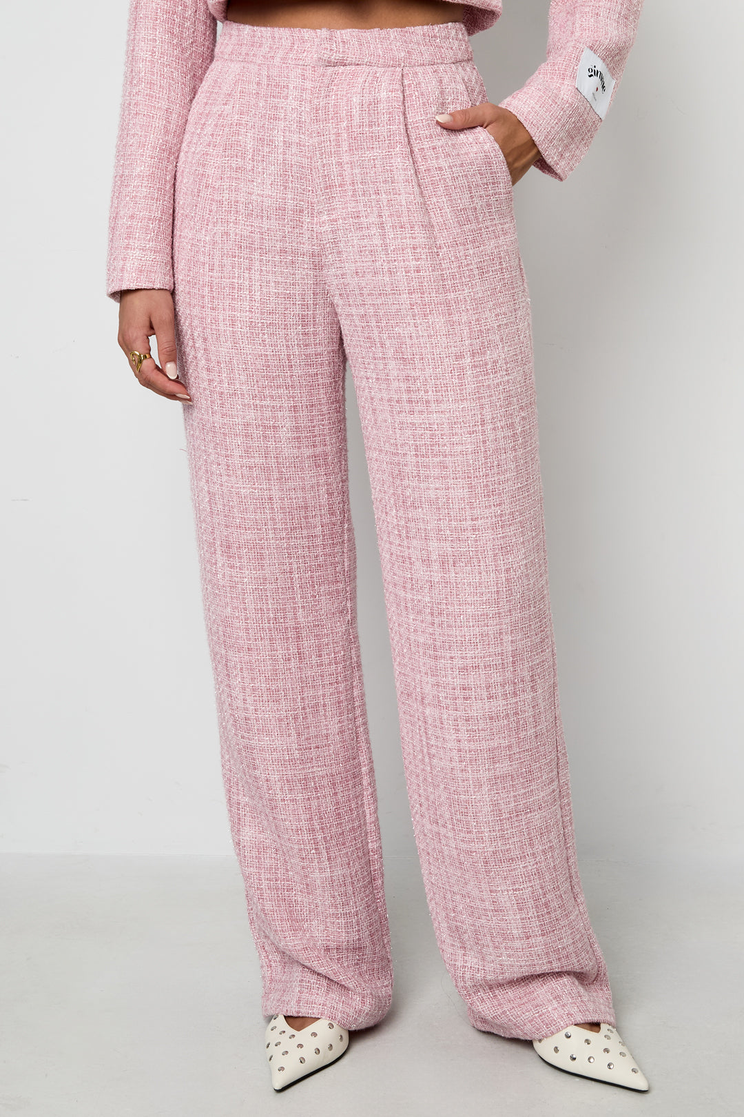 Tessuto Fibra di Poliestere Pantaloni Dritti Donna Eleganti a quadri Autunno/Inverno