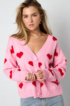 Viscosa Maglia Cardigan Donna Carino Motivo Cuore Autunno/Inverno