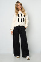 Cotone Tessuto Pantaloni Larghi Donna Stile Sportivo Colore Puro