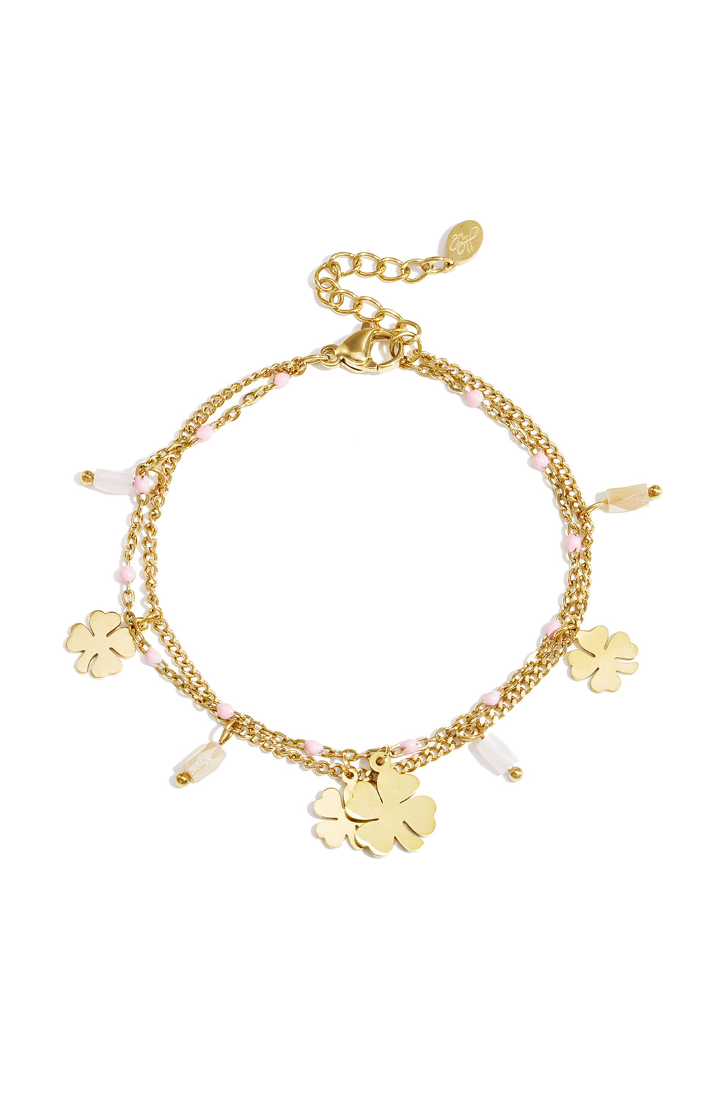 Bracciale con ciondoli a forma di trifoglio e perline