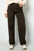 Cotone Tessuto Pantaloni Dritti Donna Stampa Leopardo Autunno/Inverno