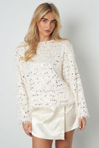 Tessuto Fibra di Poliestere Donna Maglia Maniche Lunghe Elegante Paillettes