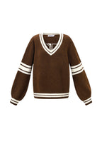 Maglione Donna Girocollo in Maglia Fibra di Poliestere Sportivo Righe Contrastanti